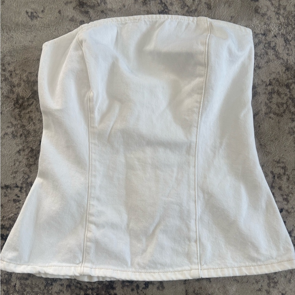 SOLD NWT Zara White Denim strapless corset top with zipper back Size M